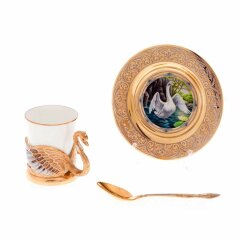 Подарочная кофейная пара «Лебедь» из фарфора в подарок женщине