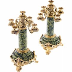 Позолоченные канделябры из бронзы «Барокко» на натуральном камне (змеевик)
