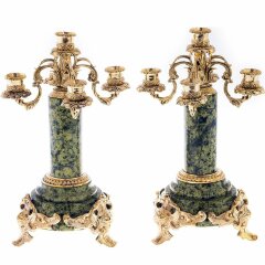 Позолоченные канделябры из бронзы «Барокко» на натуральном камне (змеевик)