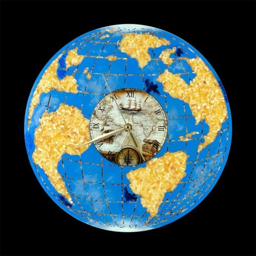 Настенные часы из янтаря «Планета» для интерьера