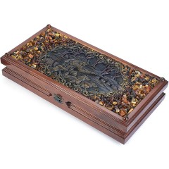 Двухсторонние янтарные нарды из дерева «Охота» в подарок охотнику