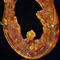 Настенная ключница в виде подковы «Жар птица» с натуральным янтарем