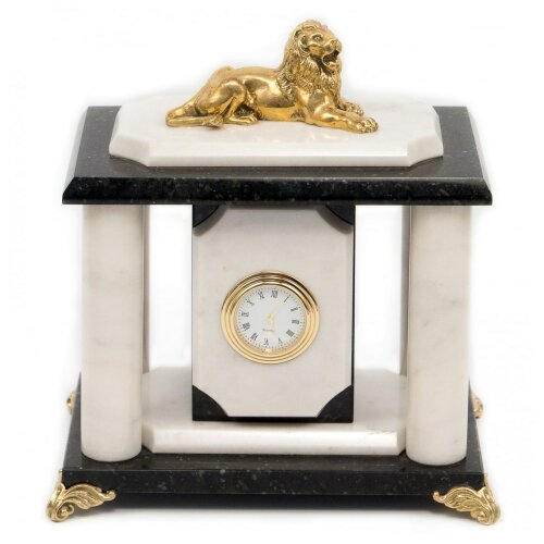 Часы настольные «Лев» из белого мрамора