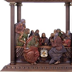 Каминные резные часы «Тайная вечеря» из массива дерева