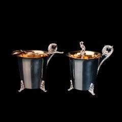 Серебряные чашки для кофе «Дуэт» с ложечками