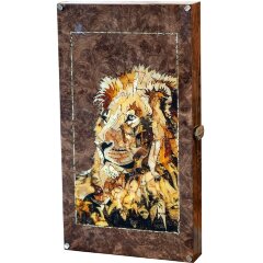 Подарочные нарды «Лев» из корня ореха и янтаря