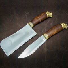 Охотничий нож с тяпкой «Взгляд тигра» в подарочной шкатулке