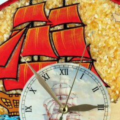 Настенные часы из янтаря «Парусник» для интерьера