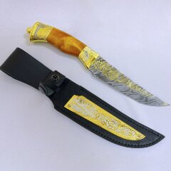Подарочный нож «Дамаск» с позолоченным клинком