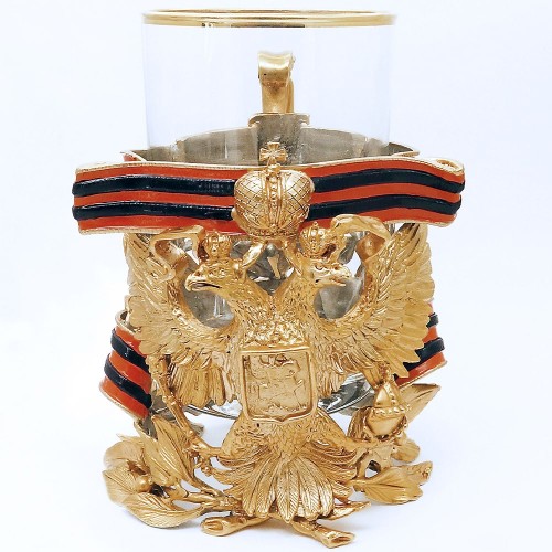 Подстаканник «Герб России» с Георгиевской лентой для поздравления с Днём Великой Победы