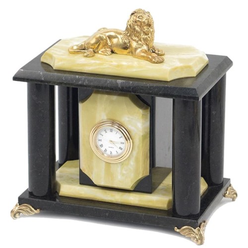 Часы настольные «Лев» (офиокальцит)