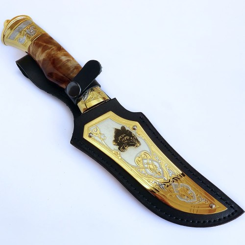 Коллекционный нож «Дамаск» с позолоченным клинком