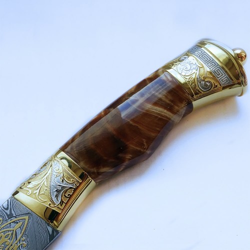 Коллекционный нож «Дамаск» с позолоченным клинком