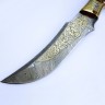 Коллекционный нож «Дамаск» с кожаными ножнами и позолоченным клинком для презента охотнику
