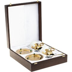 Пара кофейных чашек «Малахит» с позолоченными ложечками