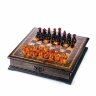 Деревянный шахматный ларец «Имперский» из янтаря с фигурами
