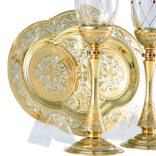 Венчальные бокалы для шампанского «Горько» с позолоченным подносом