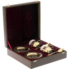 Набор пары фарфоровых чашек для кофе «Малахит» в подарочном футляре