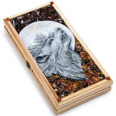 Нарды деревянные «Дикие хищники» с янтарём в подарок охотнику