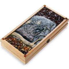 Нарды деревянные «Дикие хищники» с янтарём в подарок охотнику