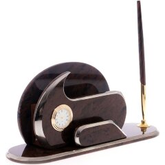 Настольный прибор «Элегант» с часами и подставкой для ручки из обсидиана