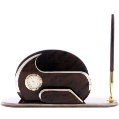 Настольный прибор «Элегант» с часами и подставкой для ручки из обсидиана