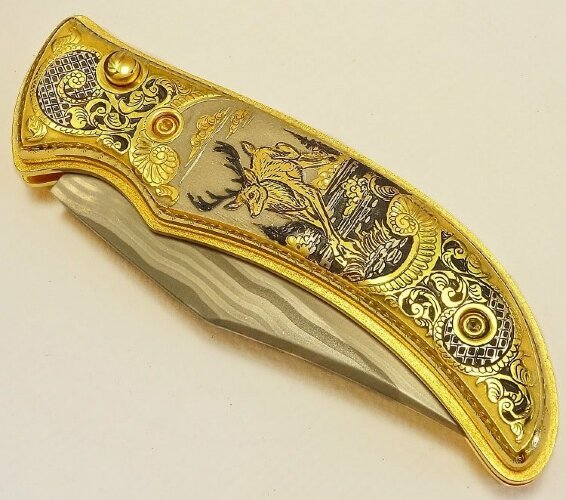 Нож складной дамасский "Олень"