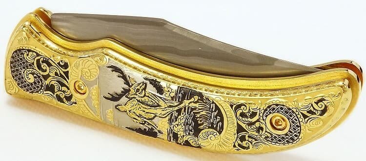 Нож складной дамасский "Олень"