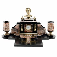Настольный набор с часами «Пётр I» из натурального камня яшма