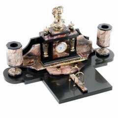 Настольный набор с часами «Пётр I» из натурального камня яшма