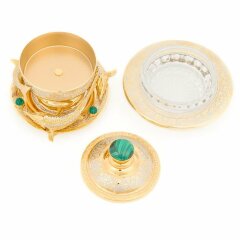 Позолоченная икорница «Три стерлядки» (малахит)