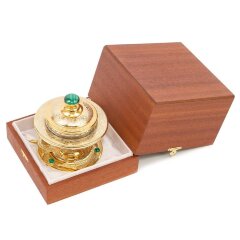 Позолоченная икорница «Три стерлядки» (малахит)