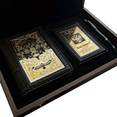 Кожаный набор «Герб России» (обложка для паспорта, ежедневник, ручка)