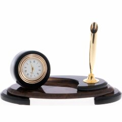Настольные часы «Элегия» с подставкой для ручки из обсидиана
