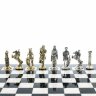 Коллекционные шахматы «Римляне и Галлы» с бронзовыми фигурами на каменной доске (змеевик, мрамор)