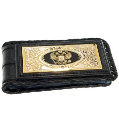 Кожаная визитница «Держава» с позолоченной гравюрой