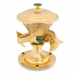 Позолоченная икорница «Осётр» (нефрит)