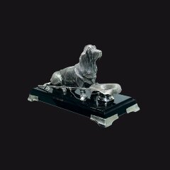 Серебряная визитница «Бассет с удочкой» на камне обсидиан