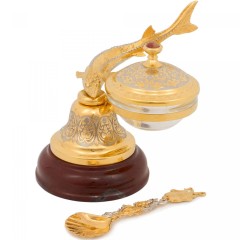 Златоустовская икорница «Колокольчик» с фигуркой осетра на яшме к праздничному столу