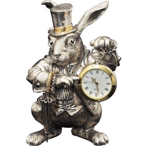 Интерьерная фигурка «Белый кролик» с часами в подарок к Новому году