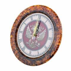 Круглые настенные часы из янтаря «Герб России» для кабинета
