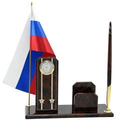 Письменный прибор часы «Подполковник» с флагом России в подарок военному