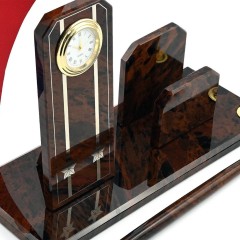 Письменный прибор часы «Подполковник» с флагом России в подарок военному