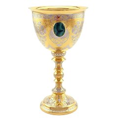 Наградной позолоченный кубок для вина «Малахитовый» в подарок начальнику