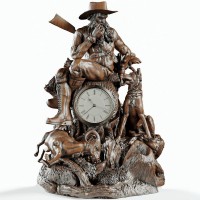 Каминные резные часы «Охотник» из массива дерева