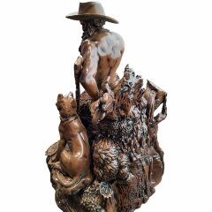 Каминные резные часы «Охотник» из массива дерева