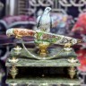 Сувенирный нож на подставке «СОКОЛ» украшенный ювелирной инкрустацией с позолоченным декором