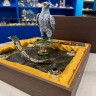 Сувенирный нож на подставке «СОКОЛ» украшенный ювелирной инкрустацией с позолоченным декором