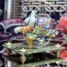 Сувенирный нож на подставке «СОКОЛ» украшенный ювелирной инкрустацией с позолоченным декором