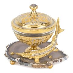 Позолоченная икорница «Стерлядка на агате»